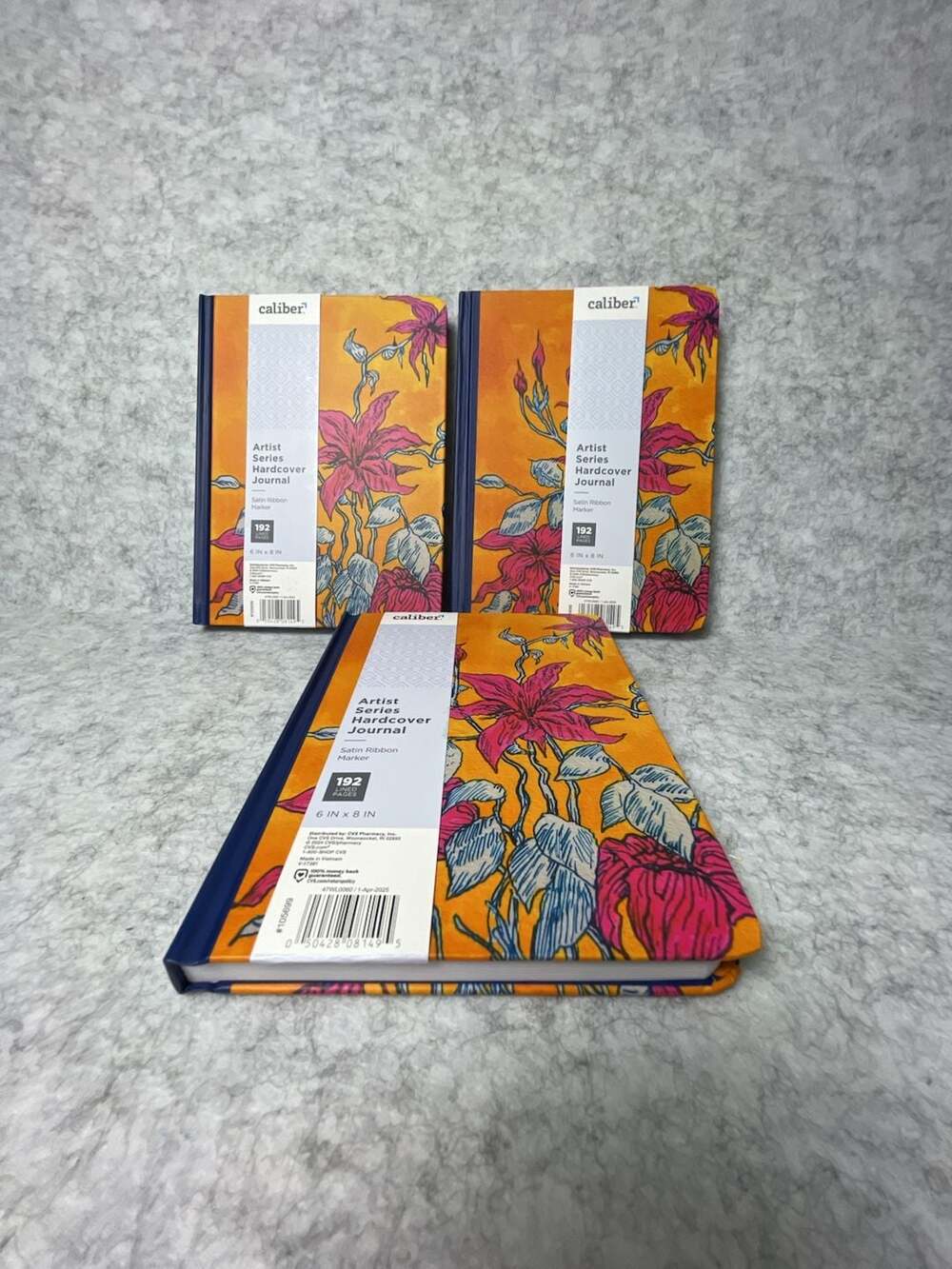 3 Caliber Artist Series Vibrant Flowers Hardcover Journal, 192 Lined Pages